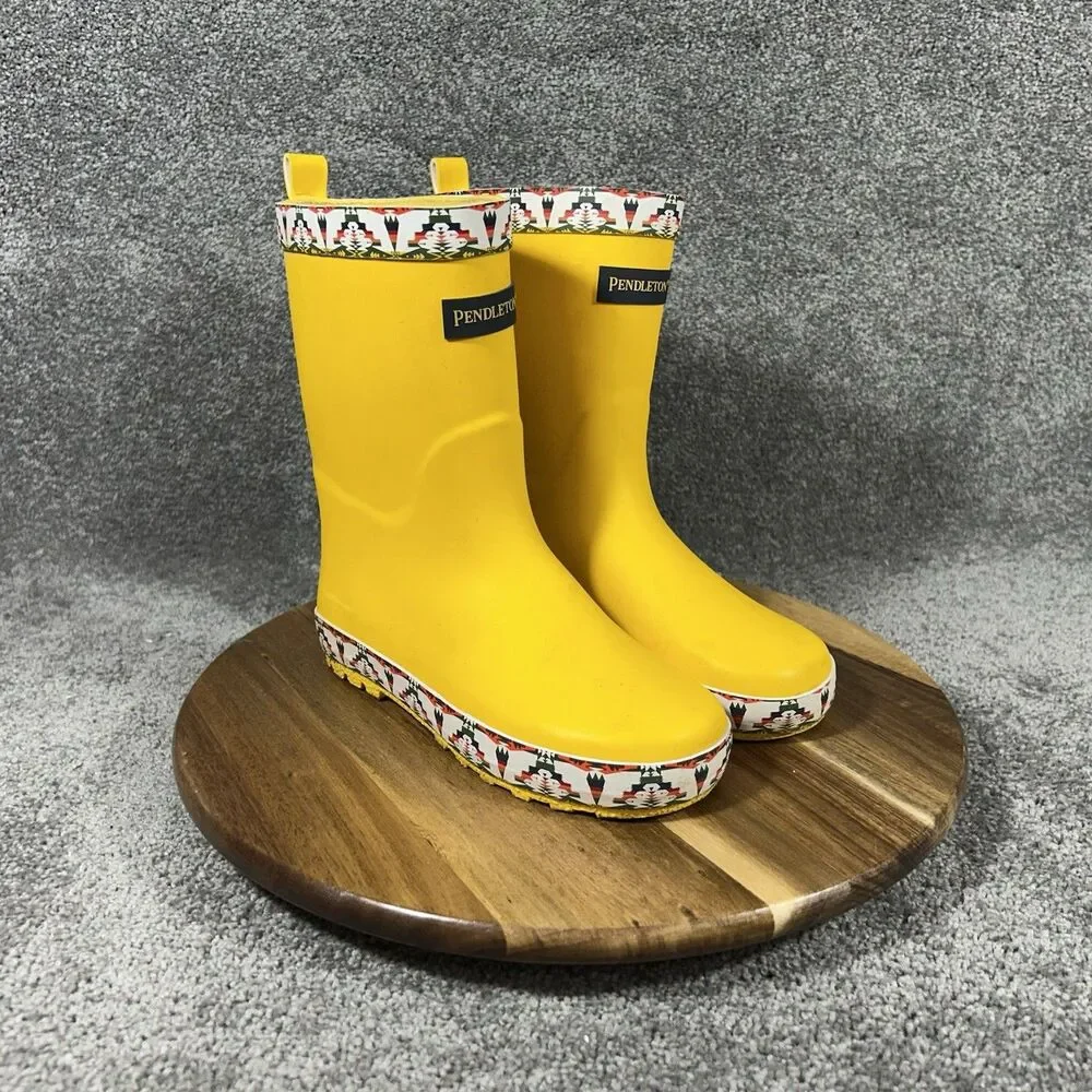 Pendleton Tucson Boys Size 13/1 Yellow Aztec Rubber Mid-Calf Rain Boots Used